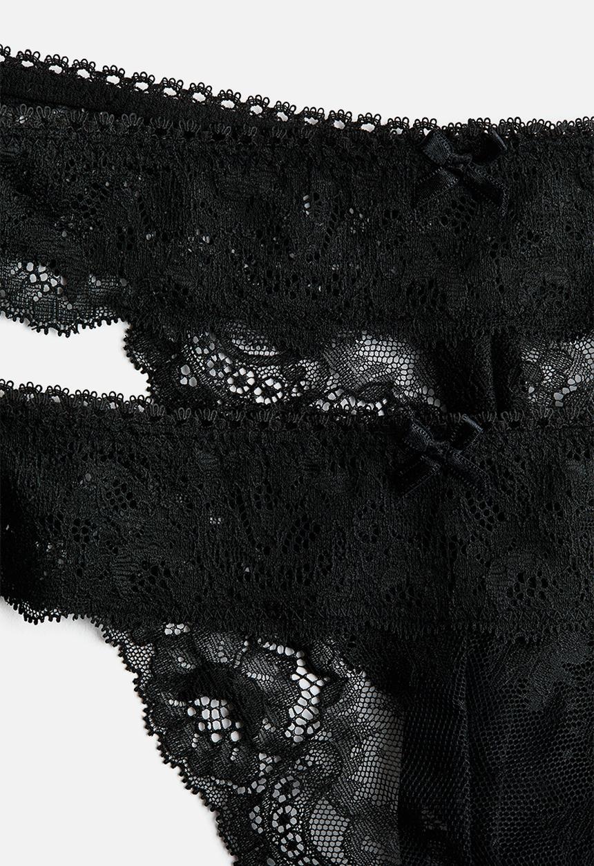 H&M - 2 Pack lace thong briefs - black