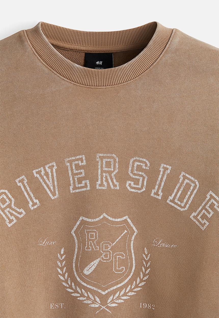 H&M - Loose fit printed sweatshirt - beige/riverside