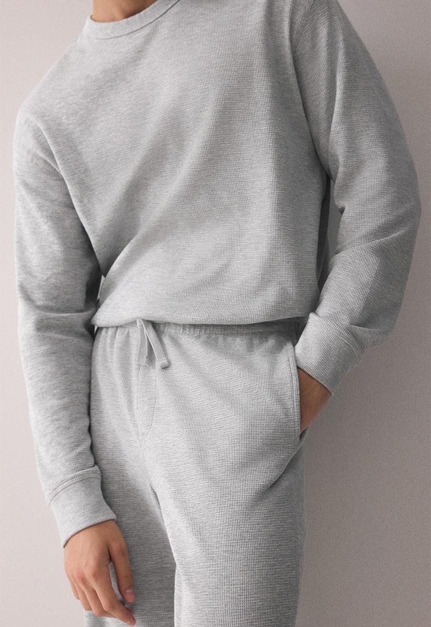 H&M - Waffled cotton pyjama top and bottoms - grey marl