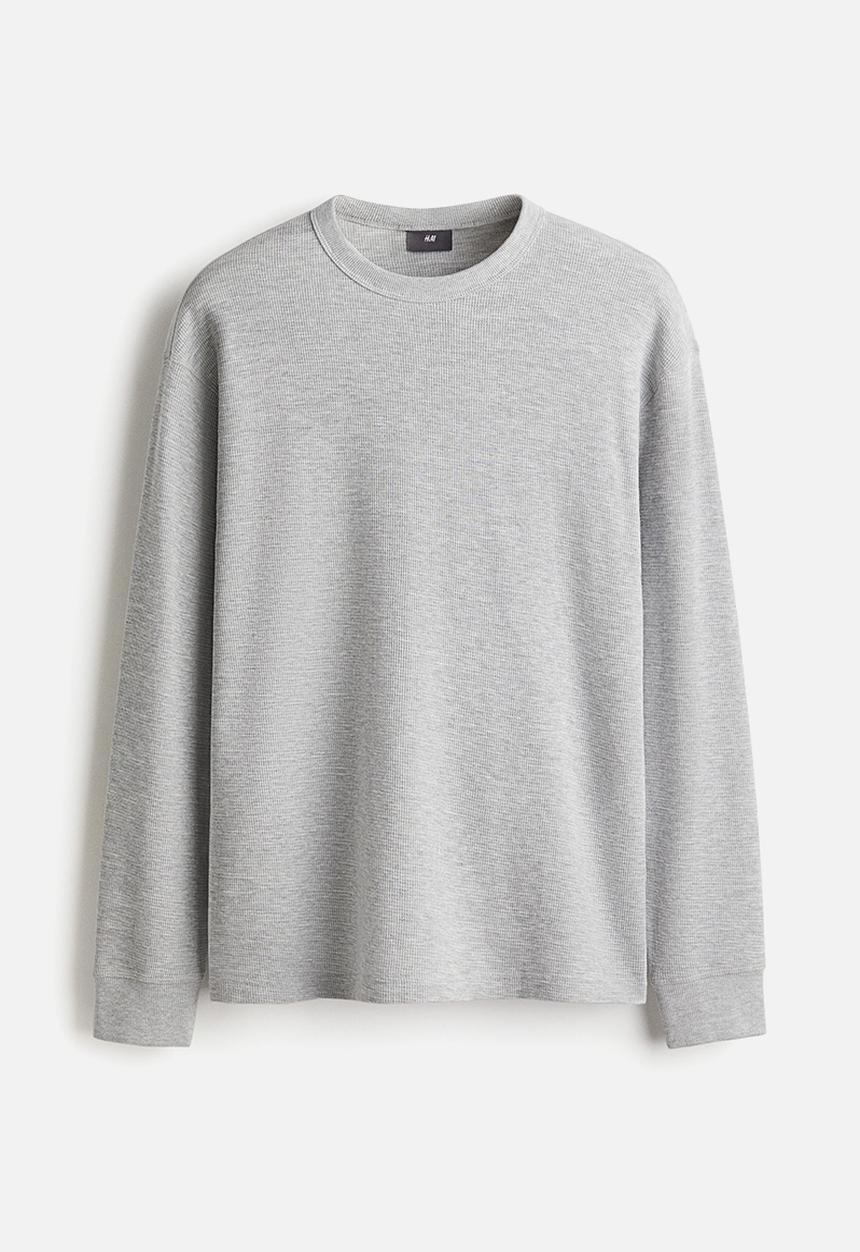 H&M - Waffled cotton pyjama top and bottoms - grey marl