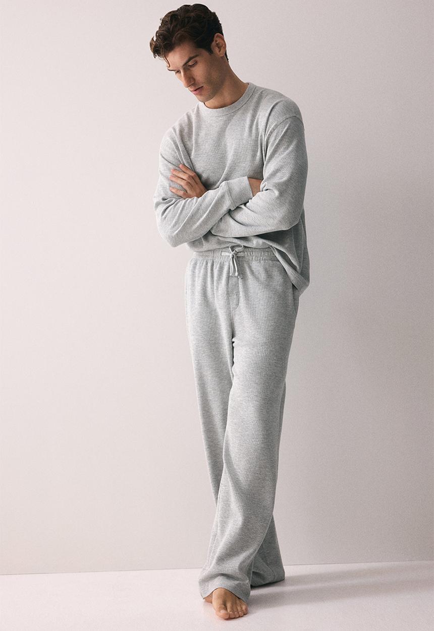 H&M - Waffled cotton pyjama top and bottoms - grey marl