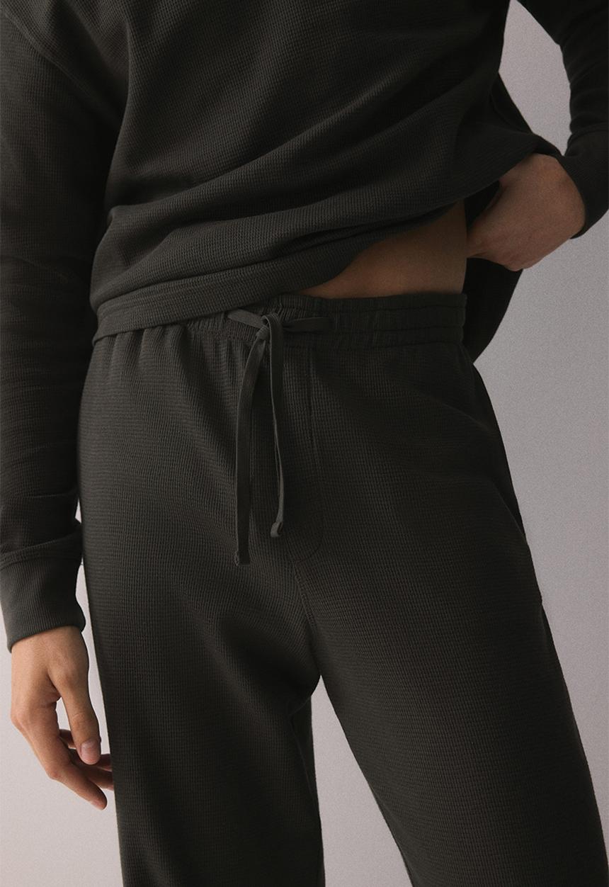 H&M - Waffled cotton pyjama top and bottoms - dark green