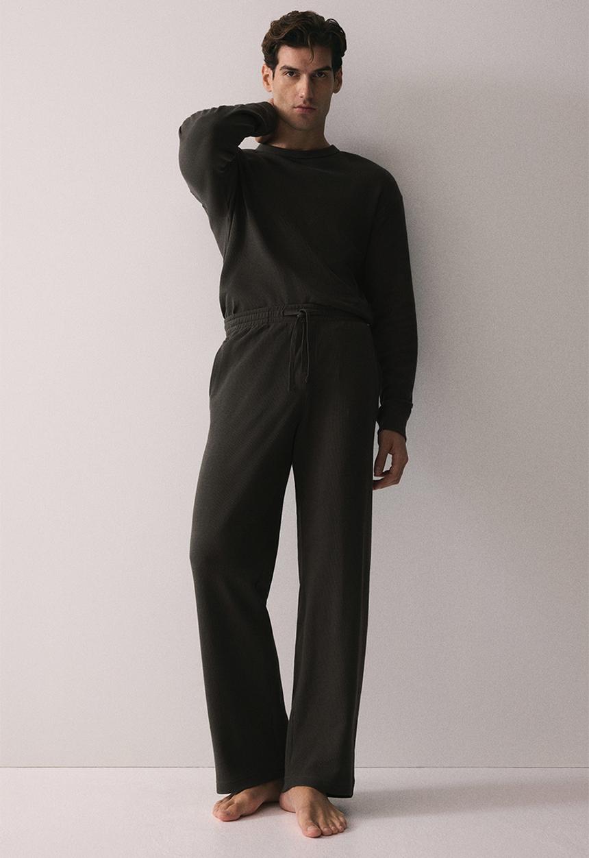 H&M - Waffled cotton pyjama top and bottoms - dark green