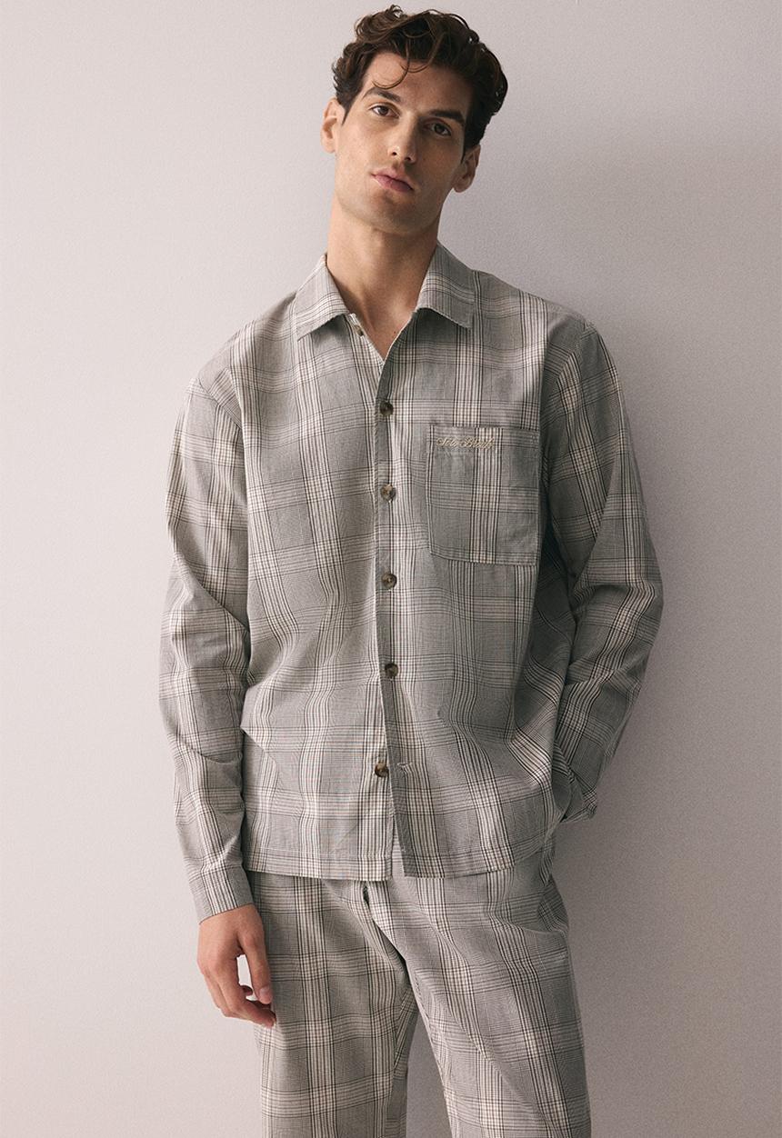 H&M - Poplin pyjama shirt and bottoms - greige checked