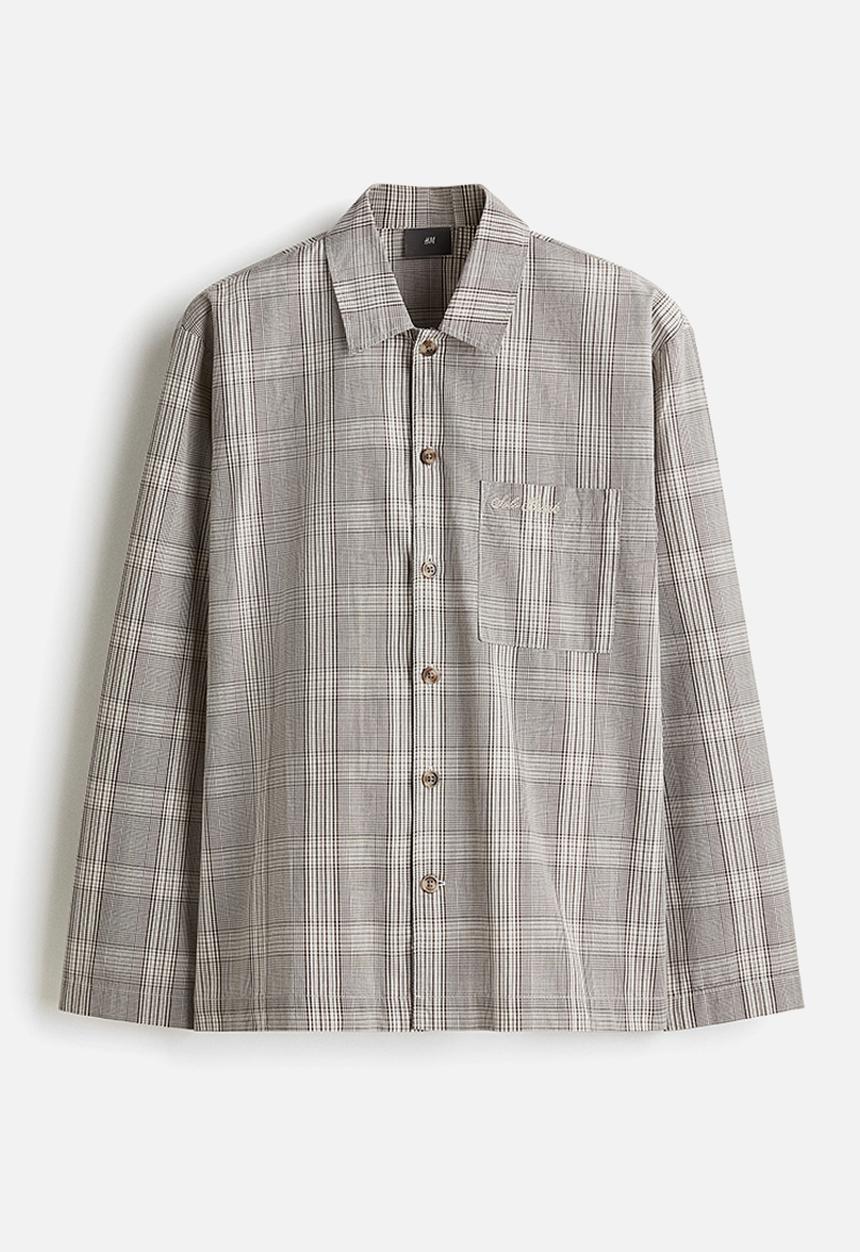 H&M - Poplin pyjama shirt and bottoms - greige checked