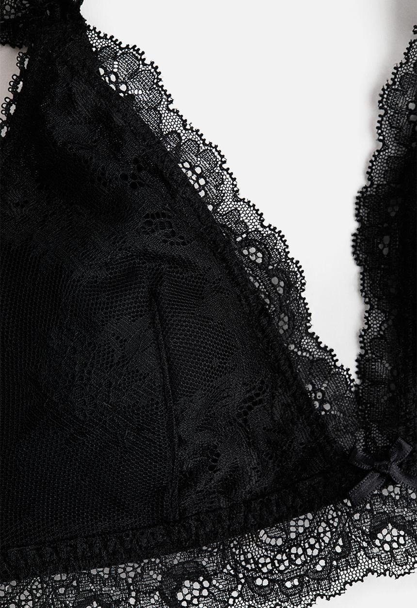 H&M - Padded soft lace bra - black
