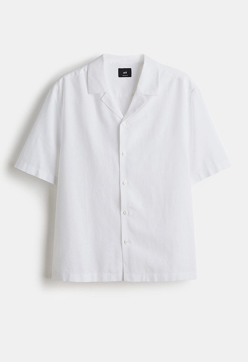 H&M - Regular fit linen-blend resort shirt - white