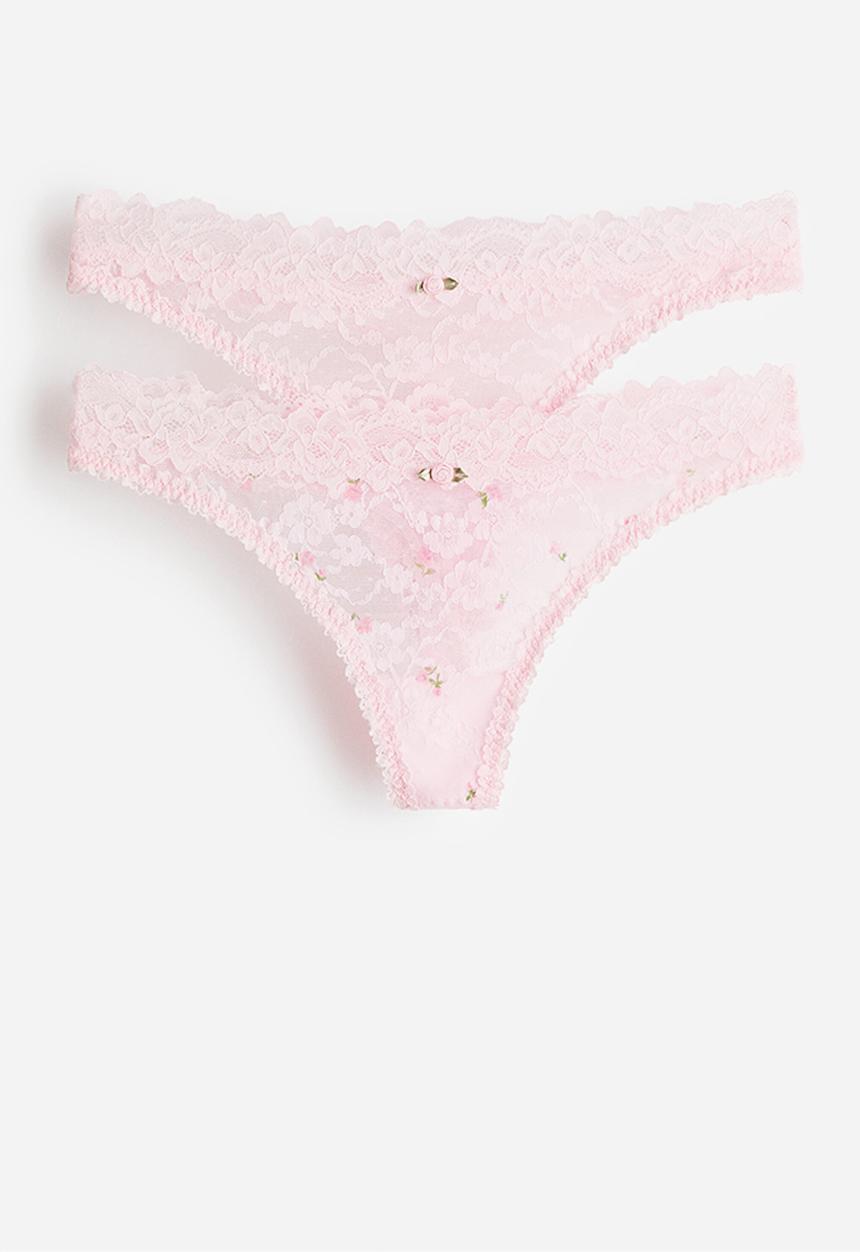 H&M - 2 Pack lace thong briefs - pink/floral