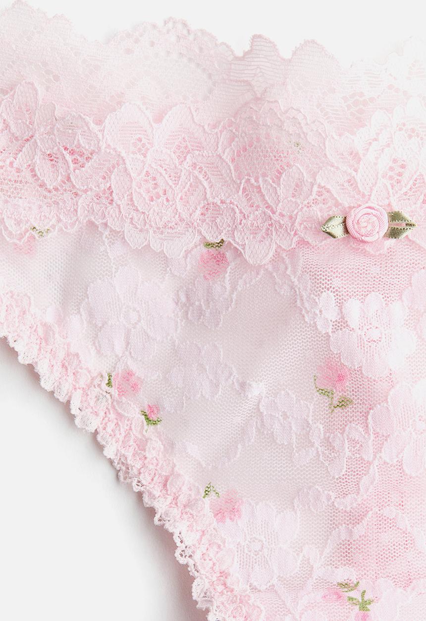 H&M - 2 Pack lace thong briefs - pink/floral