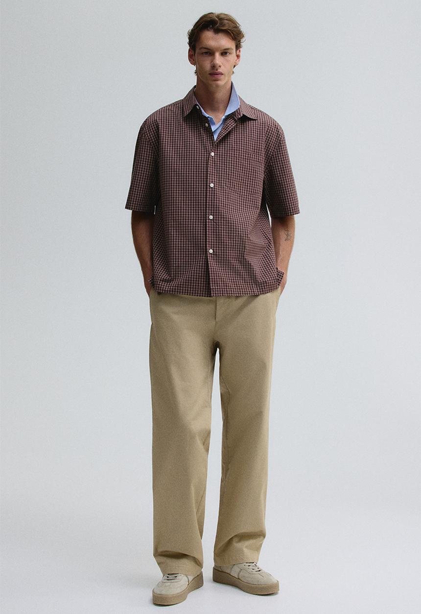 H&M - Relaxed fit short-sleeved shirt - brown checked