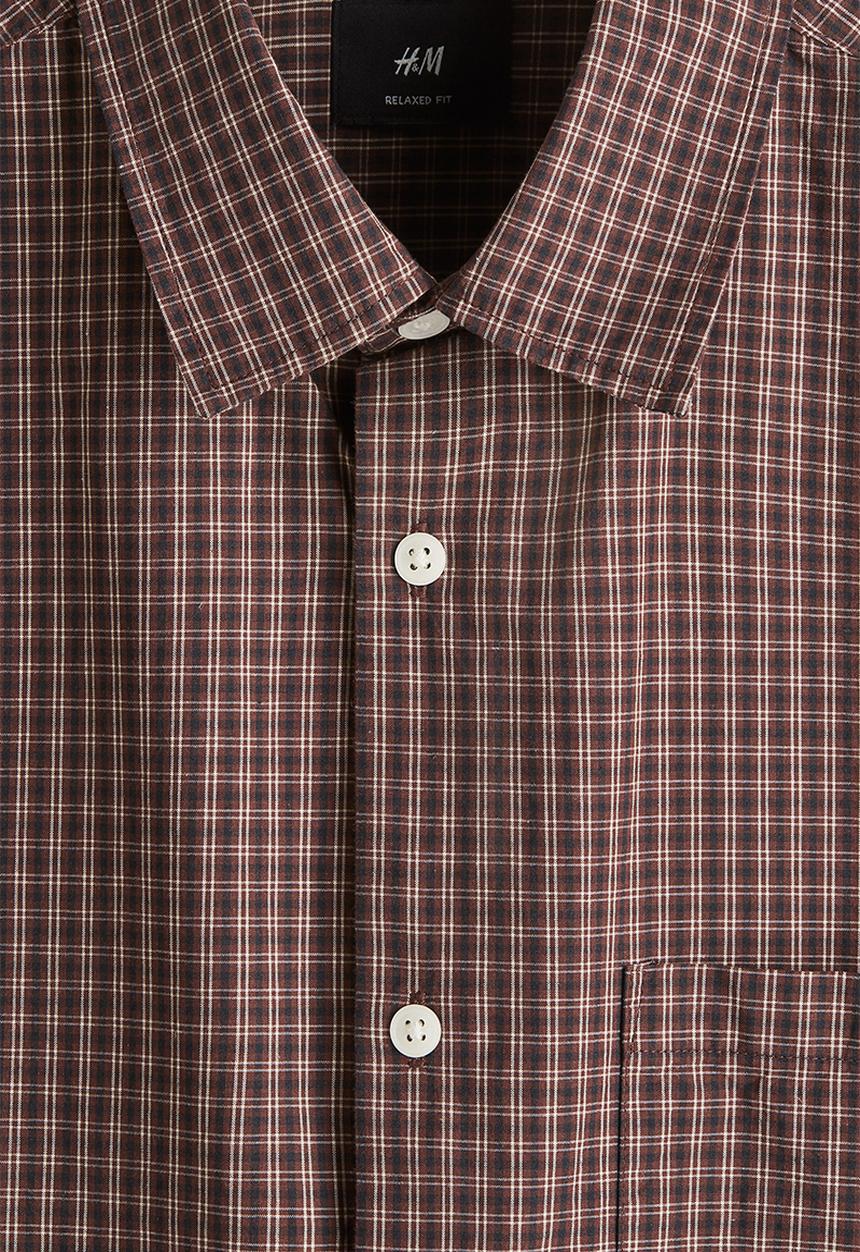 H&M - Relaxed fit short-sleeved shirt - brown checked