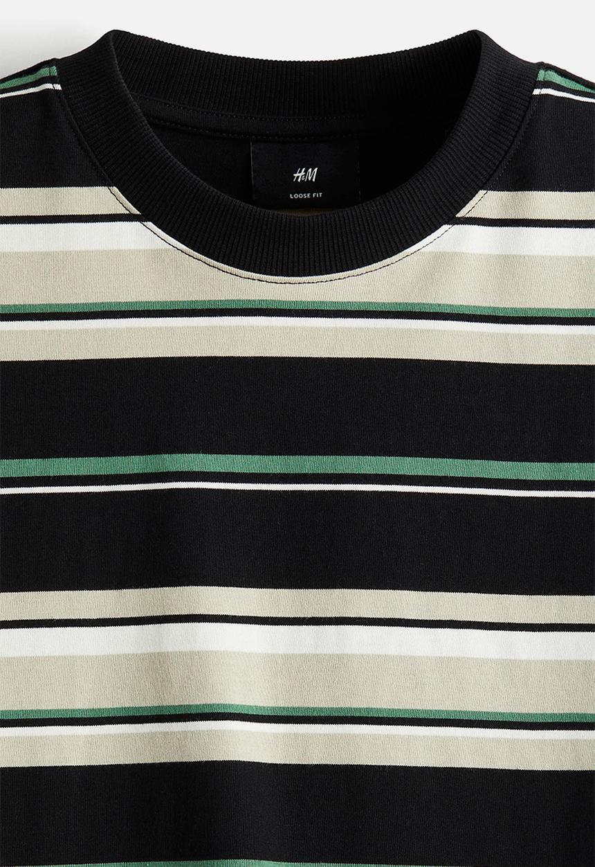 H&M - Loose fit t-shirt - light beige & green striped