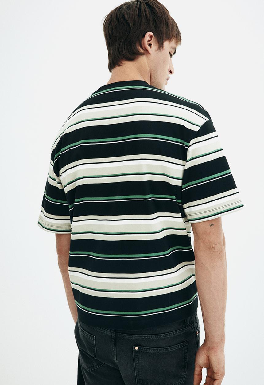 H&M - Loose fit t-shirt - light beige & green striped
