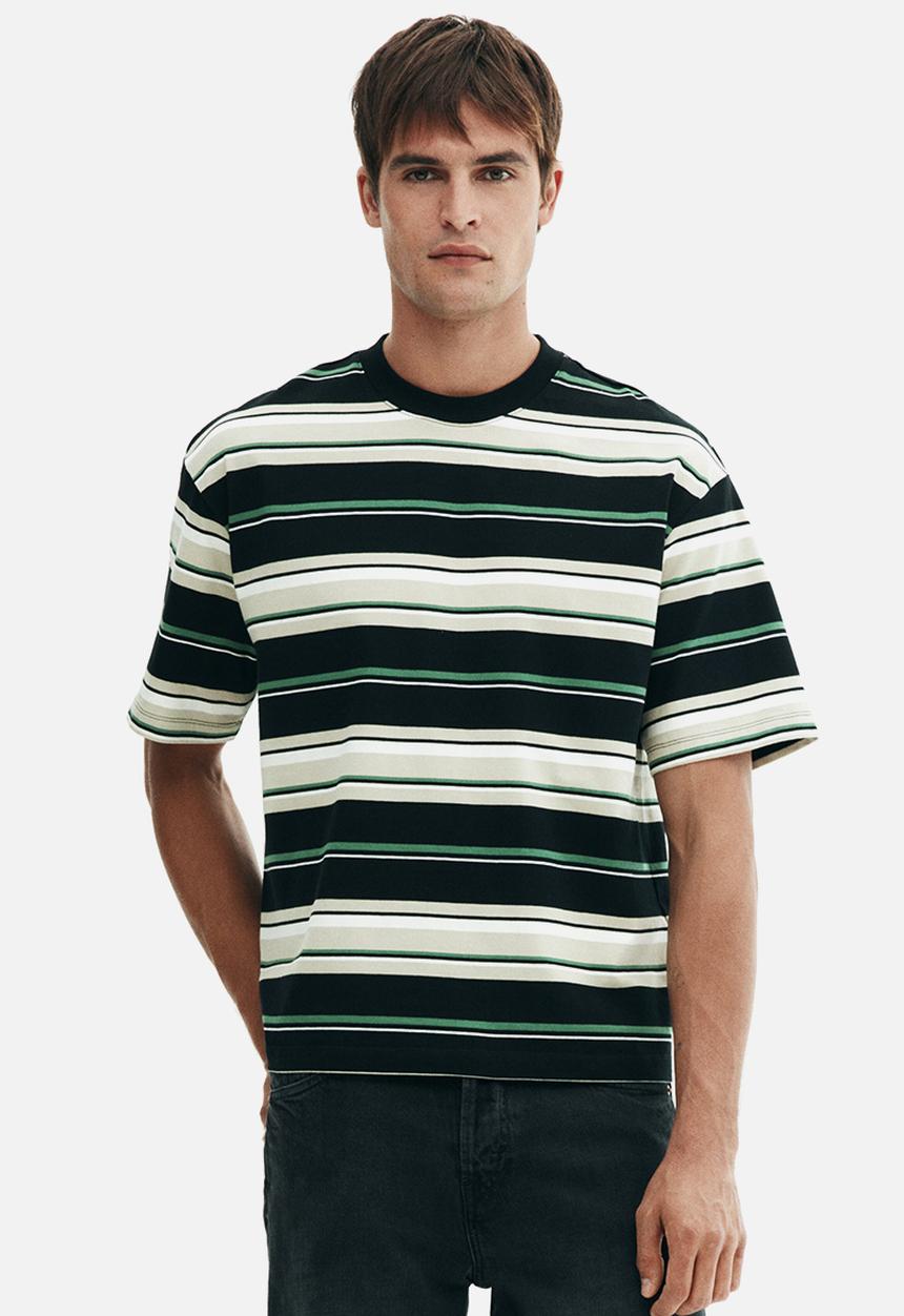 H&M - Loose fit t-shirt - light beige & green striped