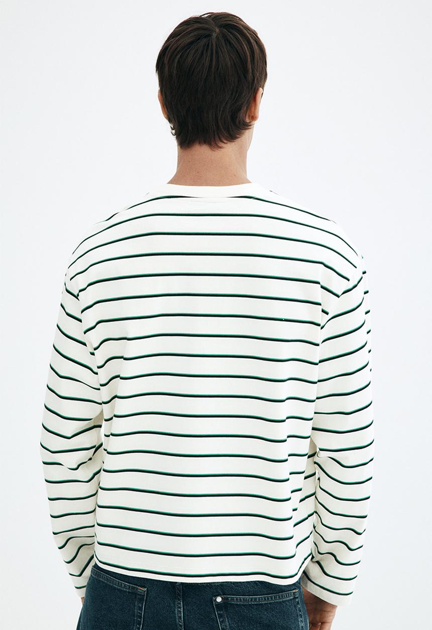 H&M - Loose fit long-sleeved jersey top - green & white striped