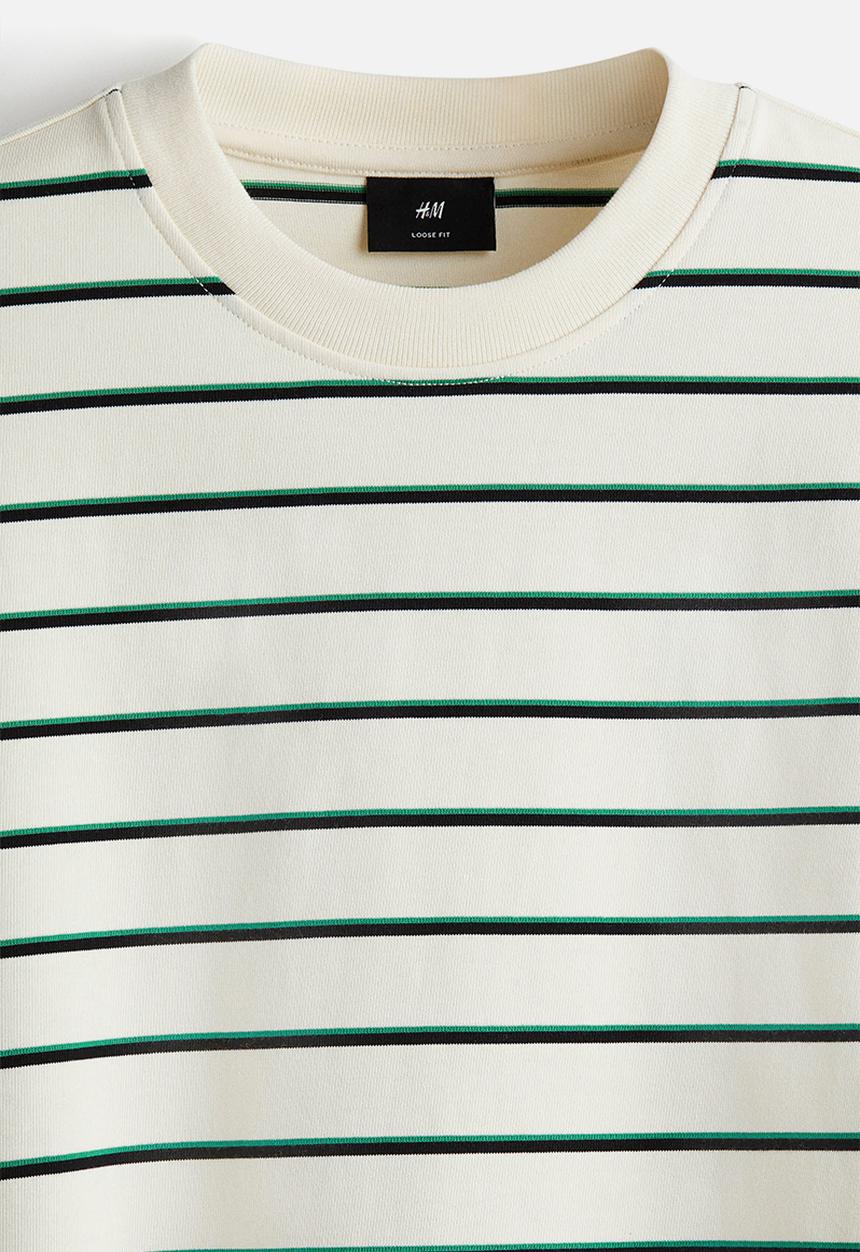 H&M - Loose fit long-sleeved jersey top - green & white striped
