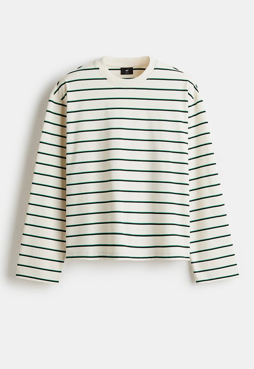 H&M - Loose fit long-sleeved jersey top - green & white striped