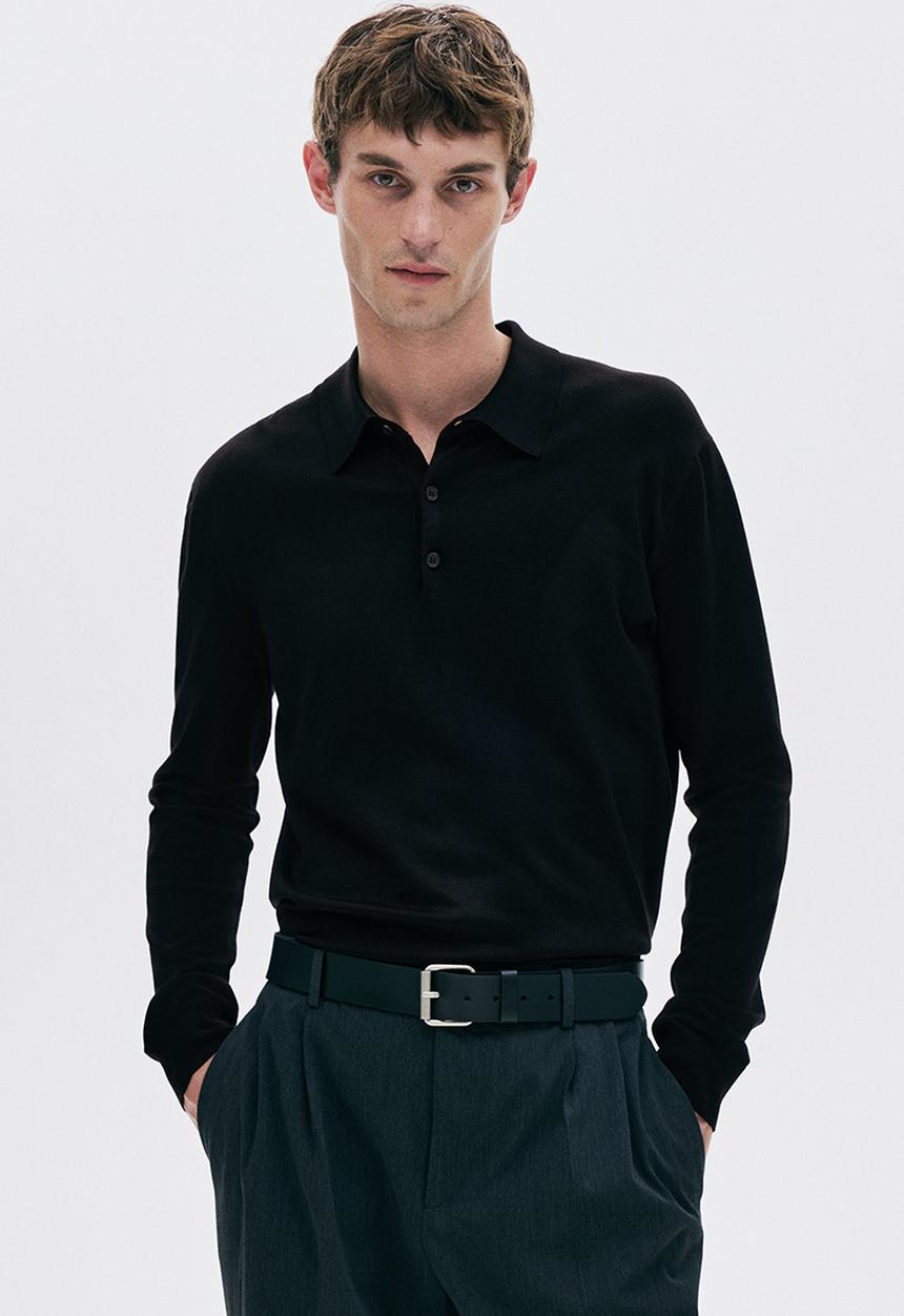 H&M - Regular fit fine-knit polo shirt - black
