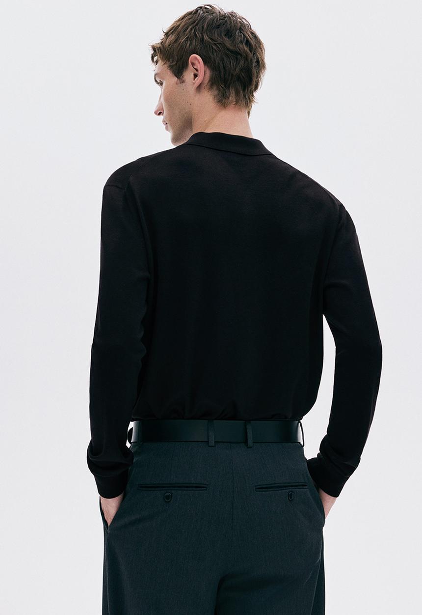 H&M - Regular fit fine-knit polo shirt - black