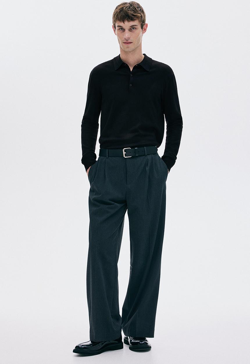 H&M - Regular fit fine-knit polo shirt - black