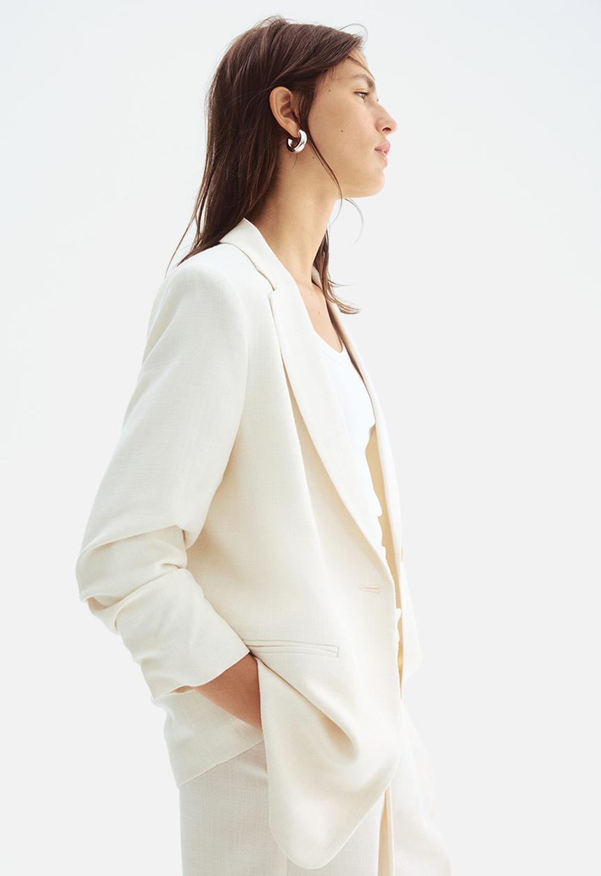 H&M - Gathered-sleeve blazer - beige