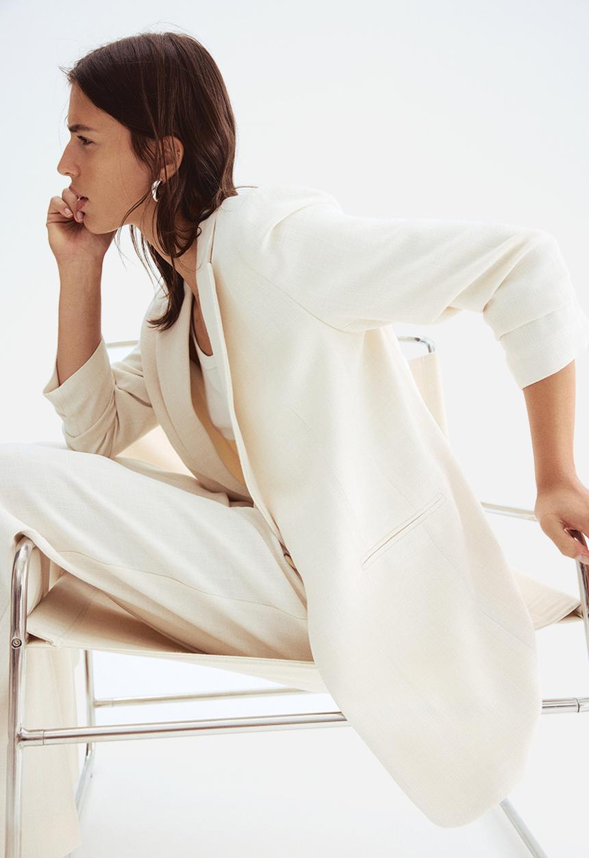 H&M - Gathered-sleeve blazer - beige