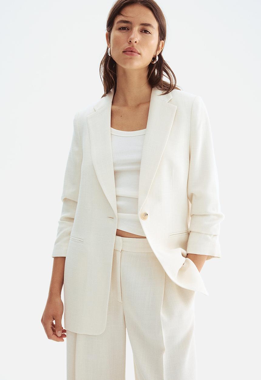 H&M - Gathered-sleeve blazer - beige