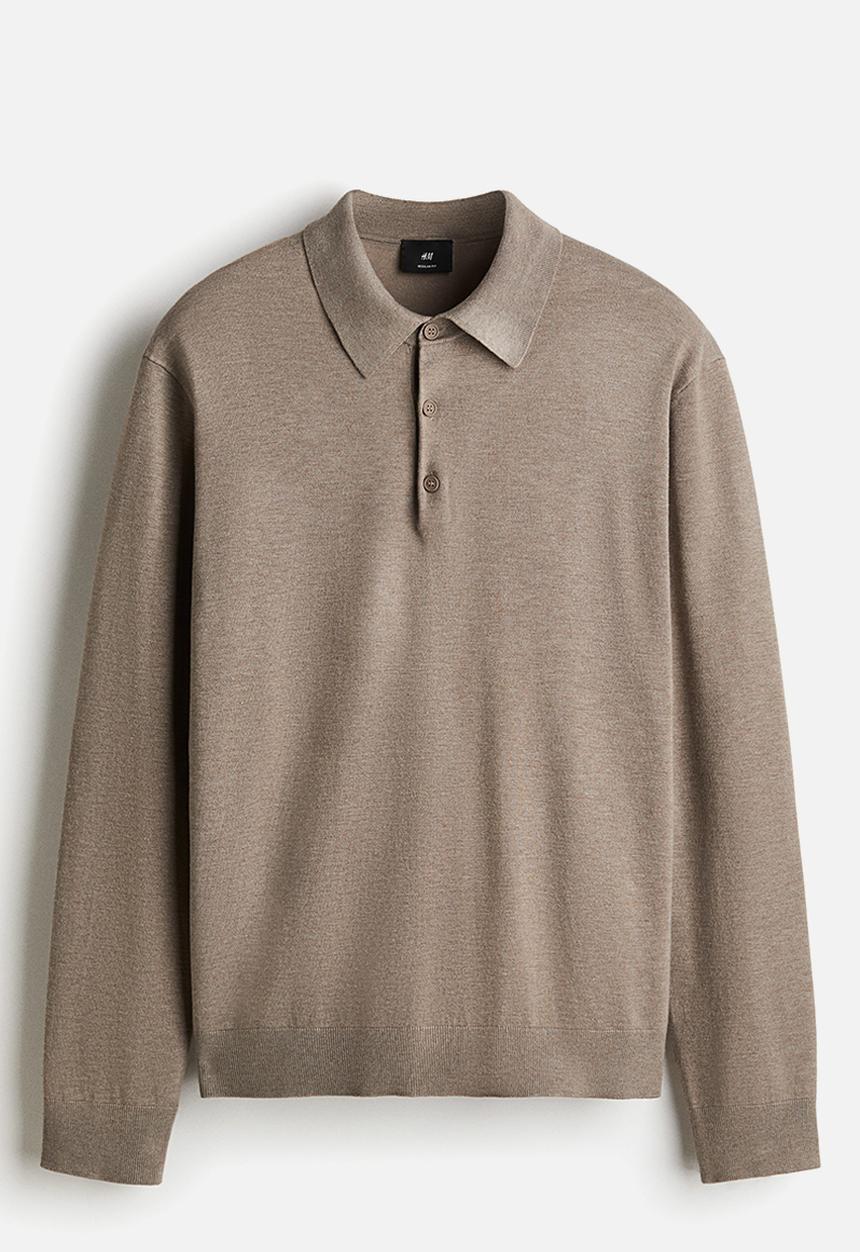 H&M - Regular fit fine-knit polo shirt - beige
