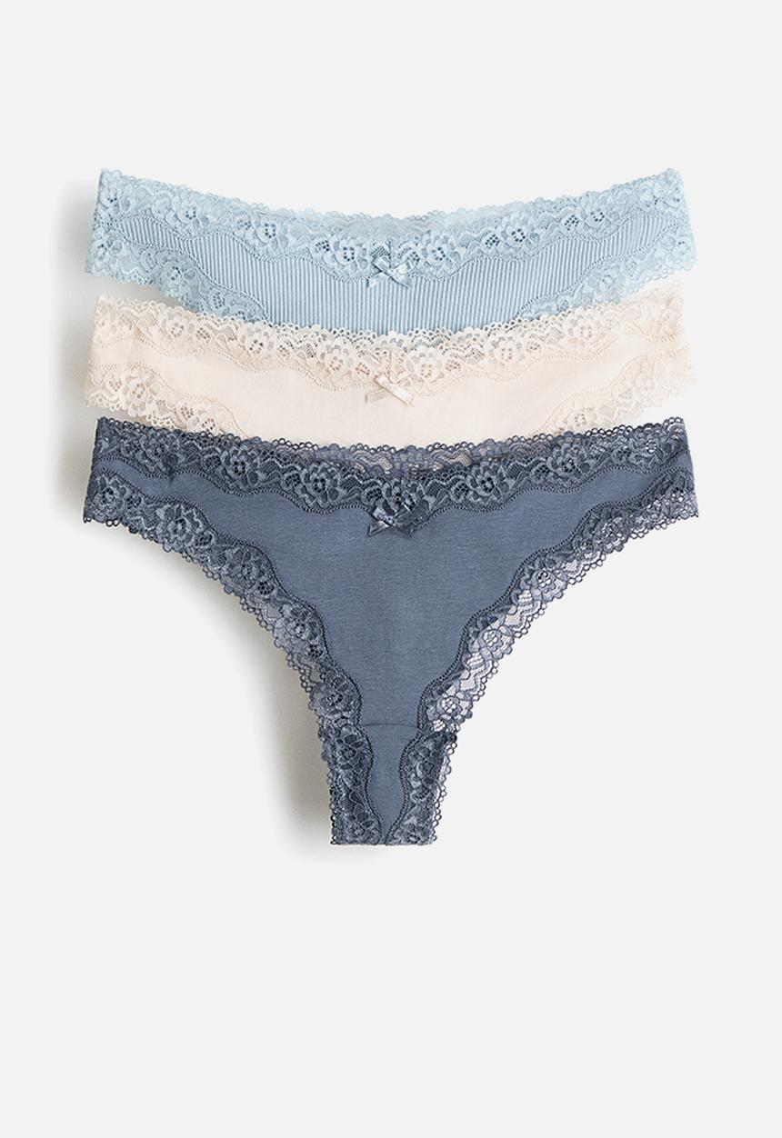 H&M - 3-Pack cotton and lace brazilian briefs - blue/white
