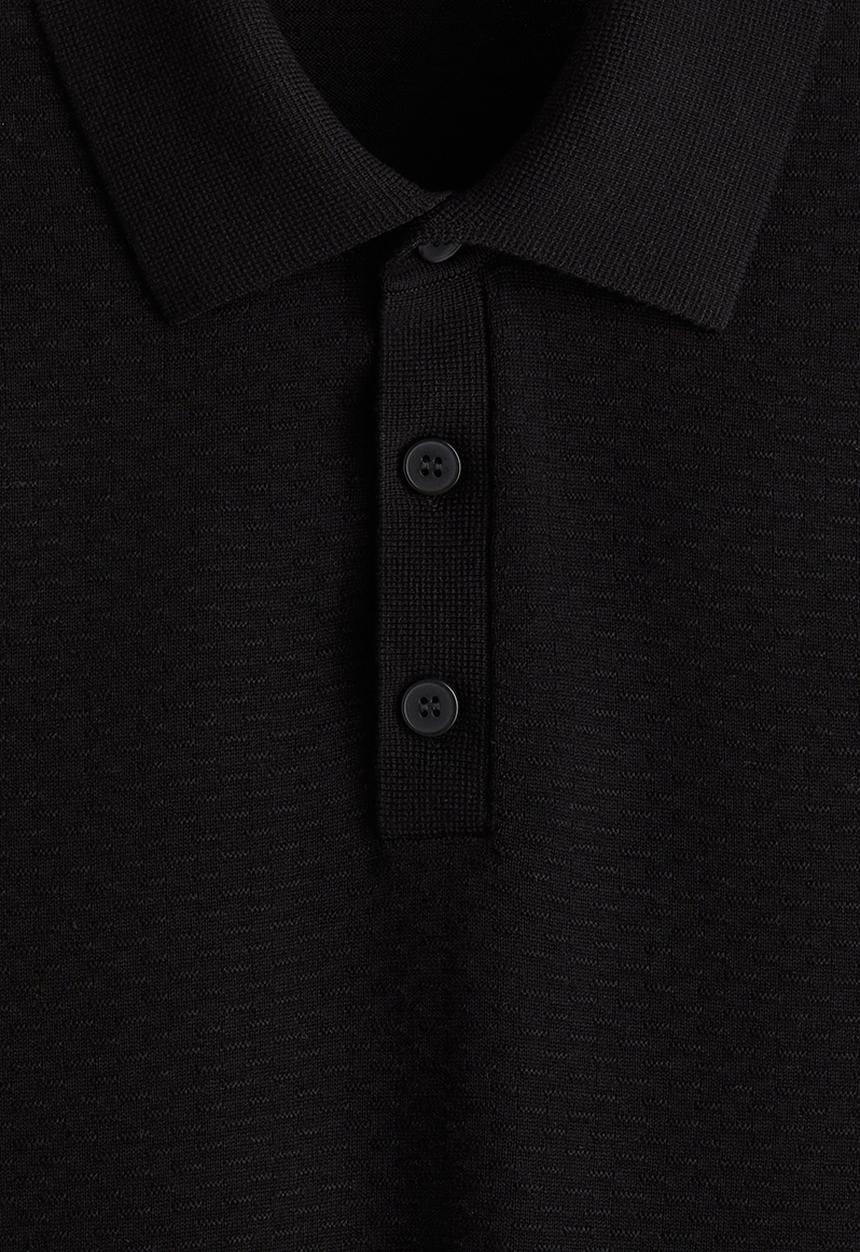 H&M - Slim fit textured polo shirt - black