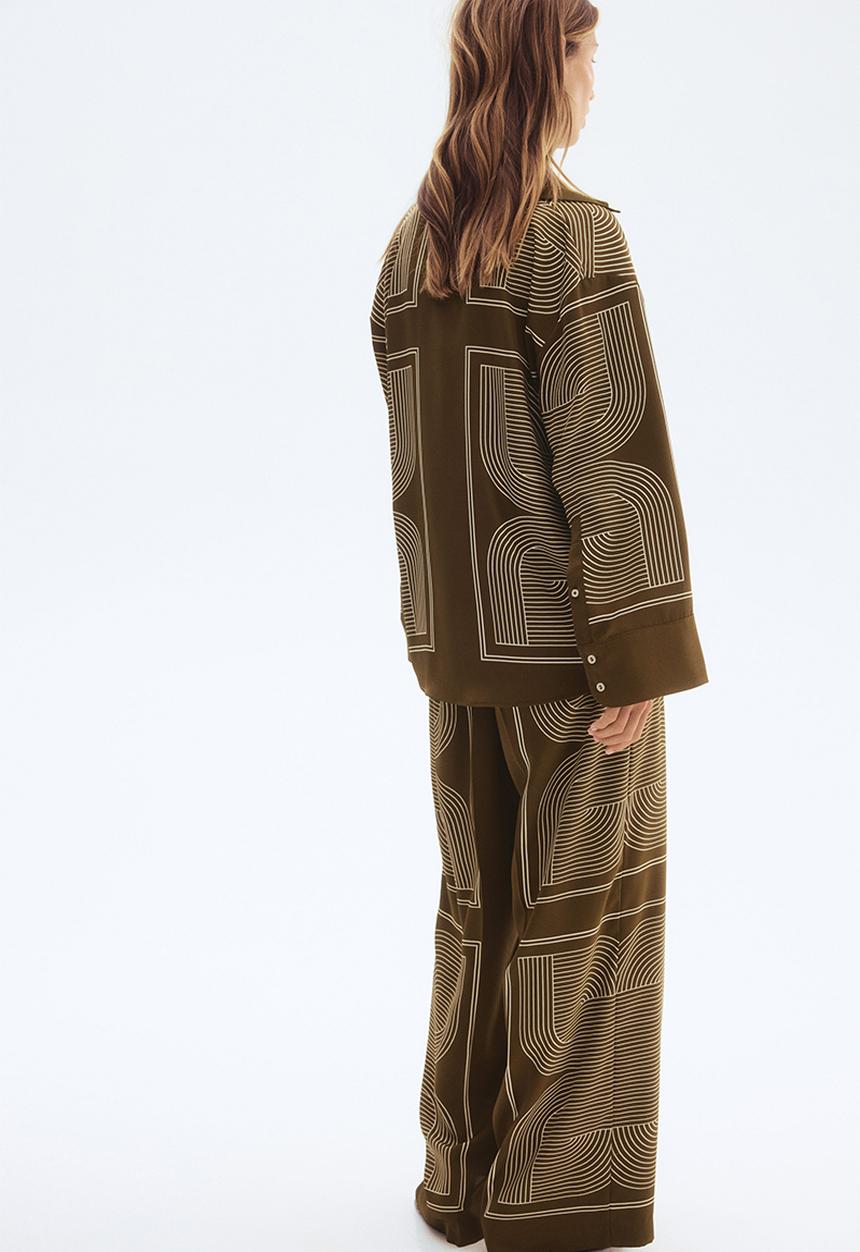 H&M - Straight trousers - dark khaki green/patterned