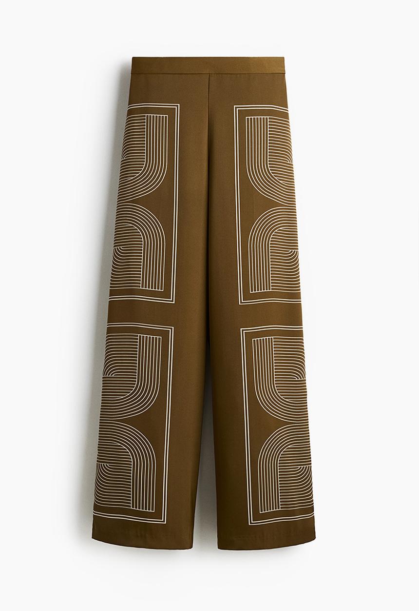 H&M - Straight trousers - dark khaki green/patterned