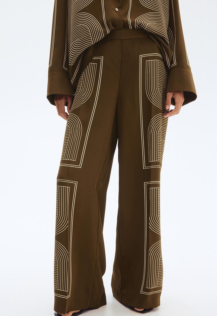 H&M - Straight trousers - dark khaki green/patterned
