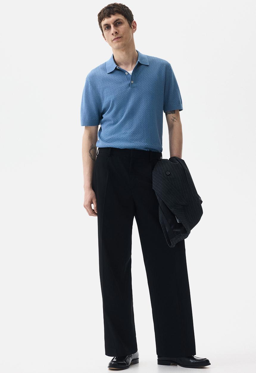 H&M - Slim fit textured polo shirt - blue