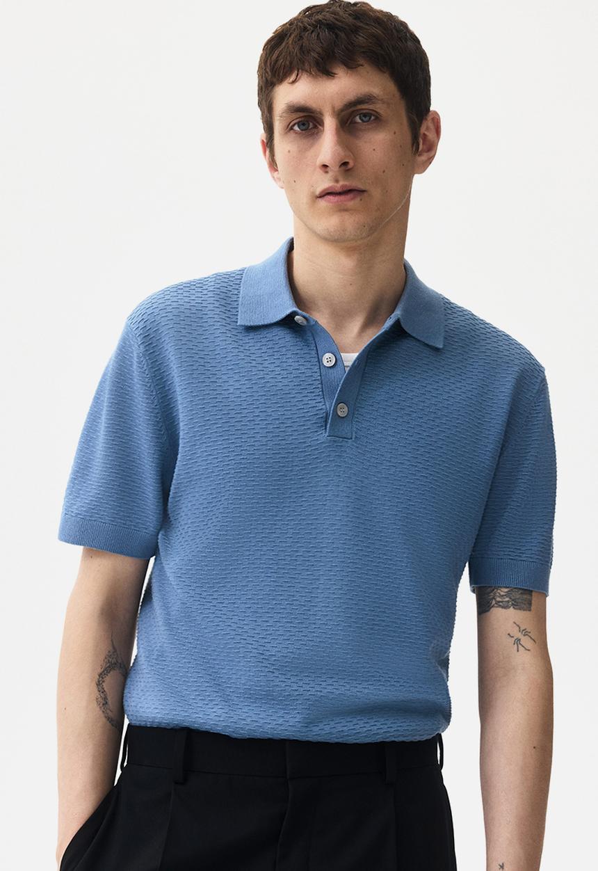 H&M - Slim fit textured polo shirt - blue