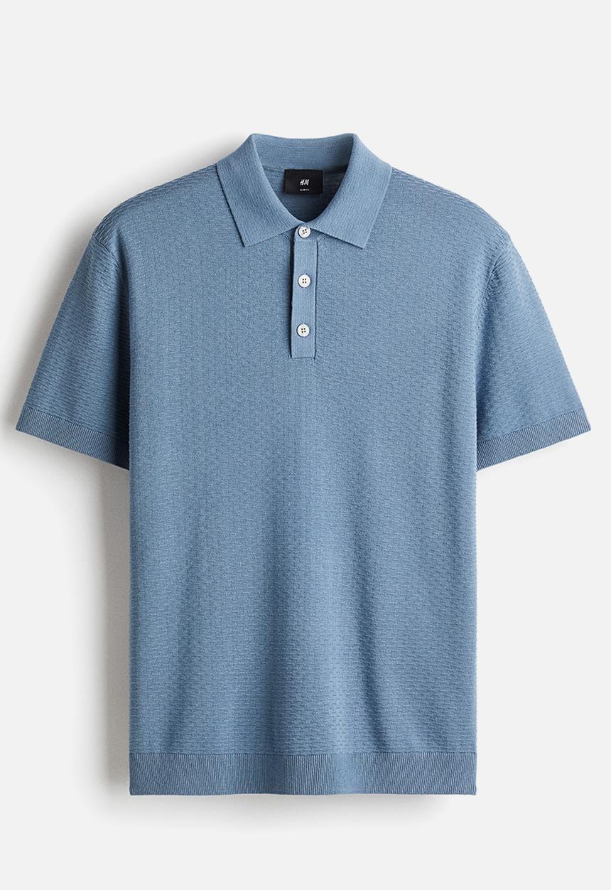 H&M - Slim fit textured polo shirt - blue
