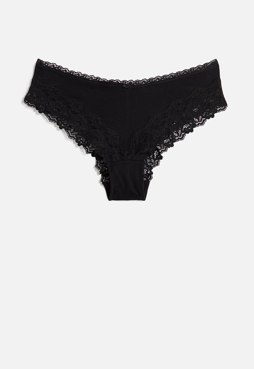 H&M - 3-Pack cotton and lace hipster briefs - black