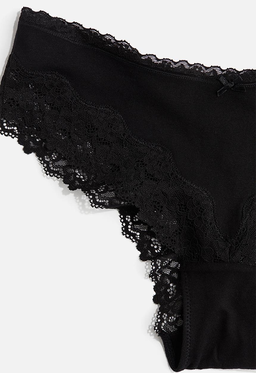 H&M - 3-Pack cotton and lace hipster briefs - black