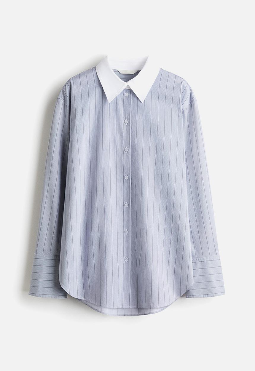H&M - Poplin shirt - dusty blue striped