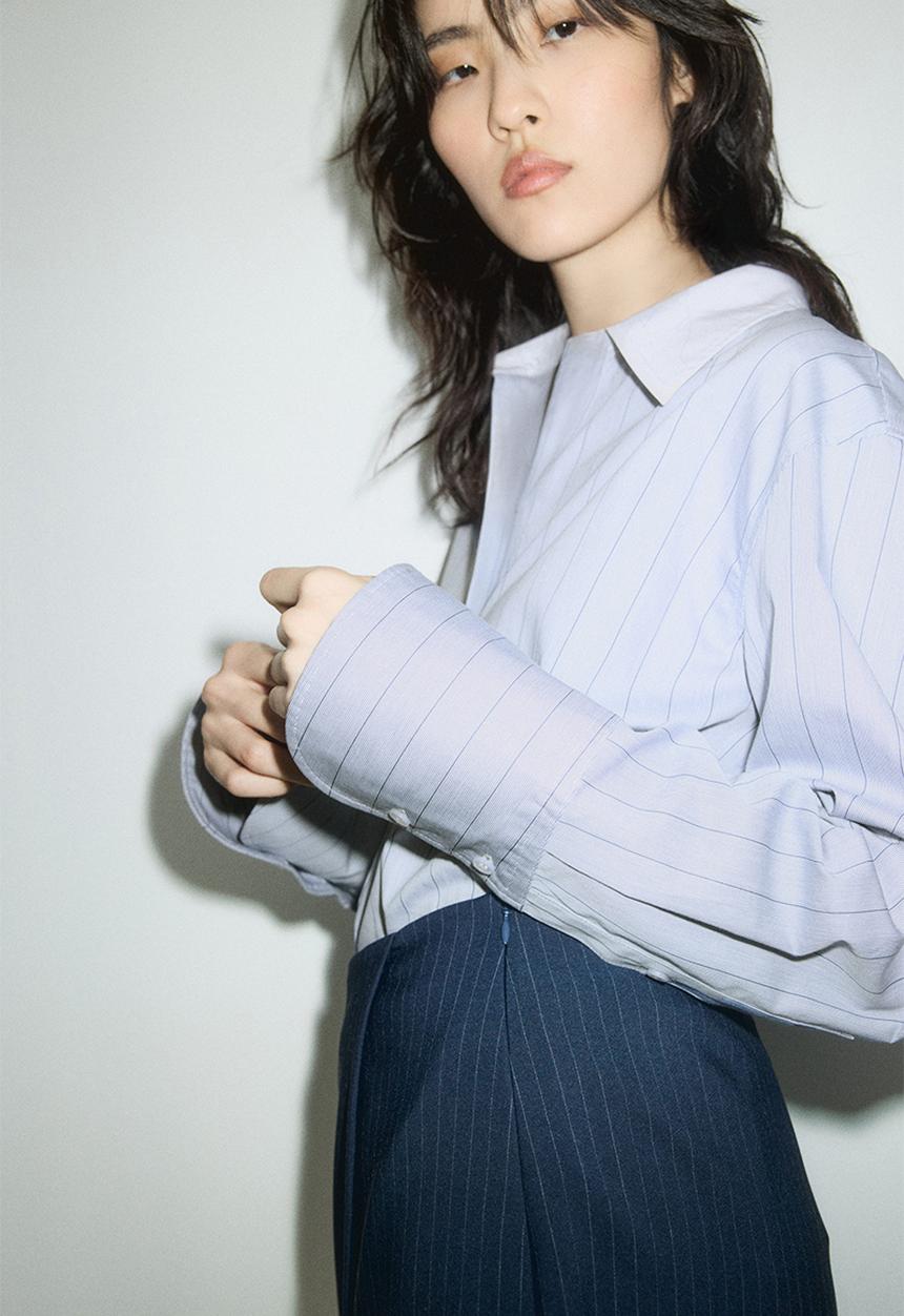 H&M - Poplin shirt - dusty blue striped