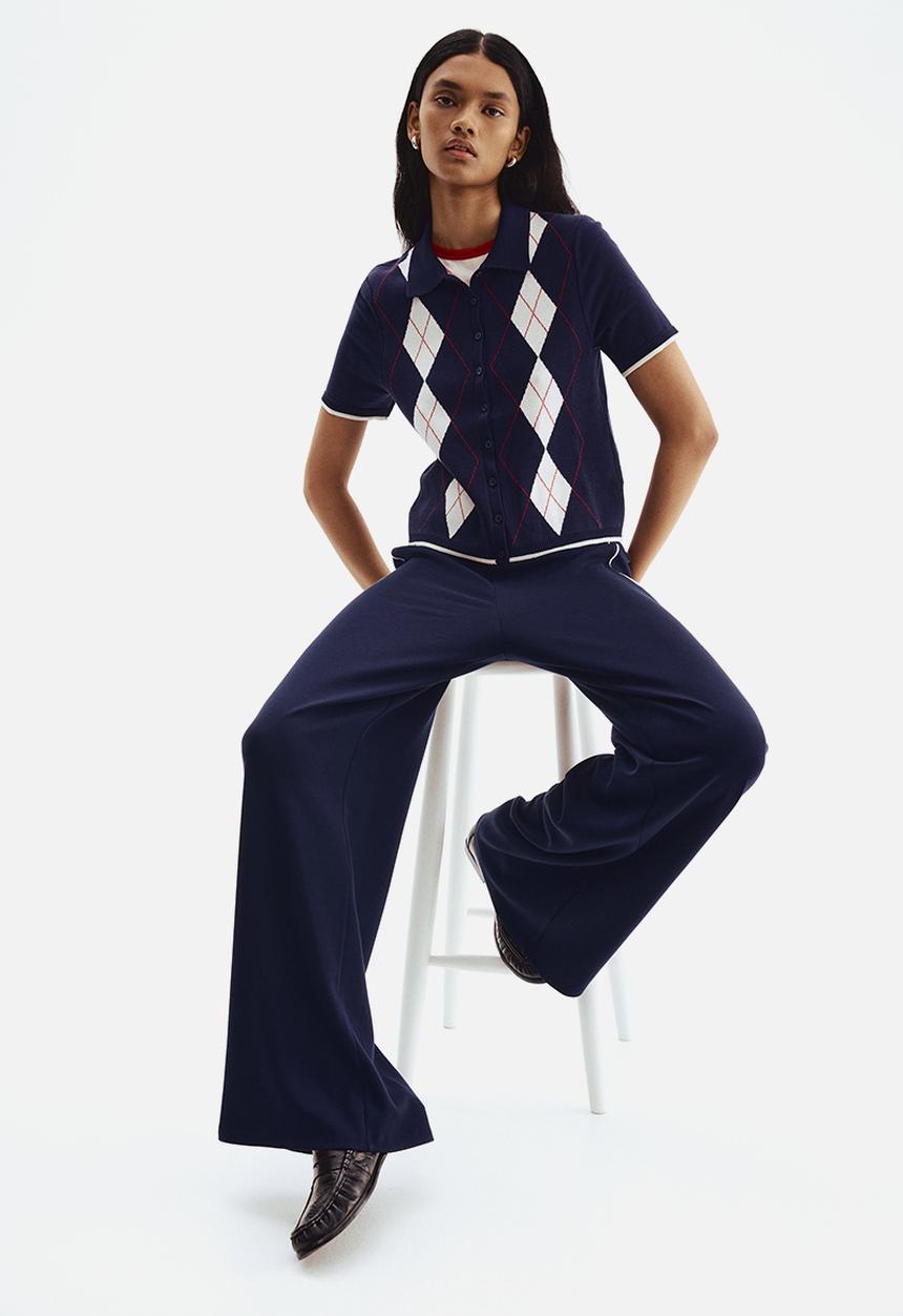 H&M - Short-sleeved cardigan - dark blue argyle pattern