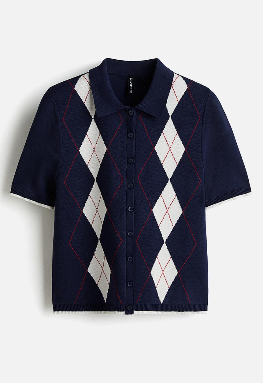 H&M - Short-sleeved cardigan - dark blue argyle pattern