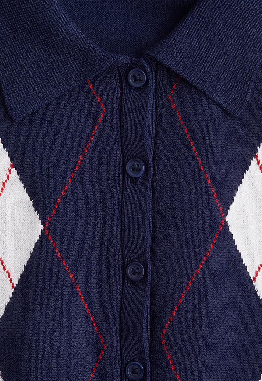 H&M - Short-sleeved cardigan - dark blue argyle pattern
