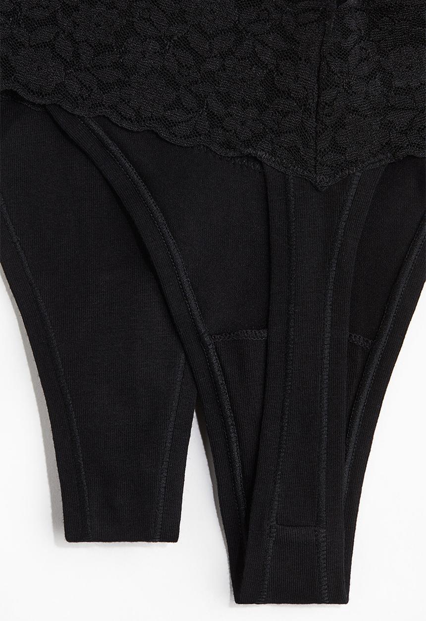 H&M - 3-Pack cotton and lace thong briefs - black