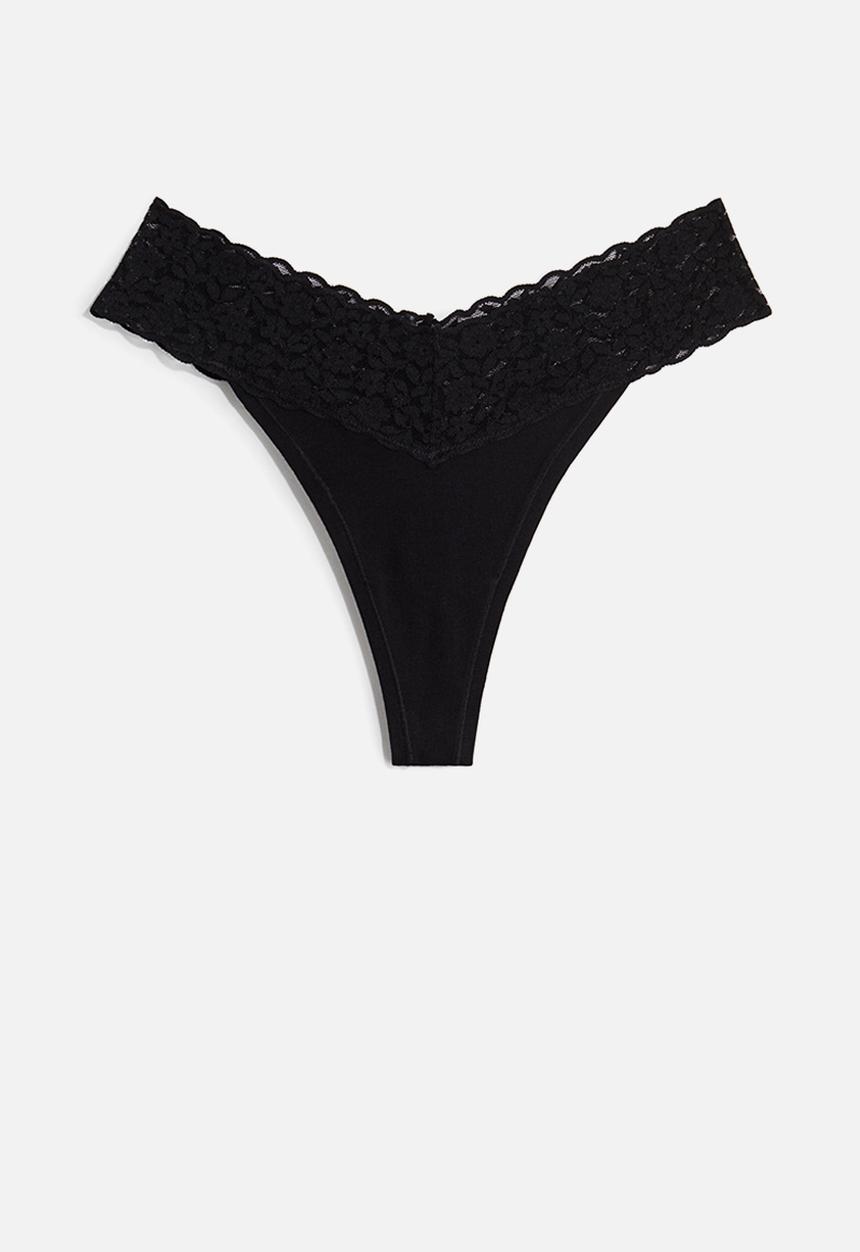 H&M - 3-Pack cotton and lace thong briefs - black