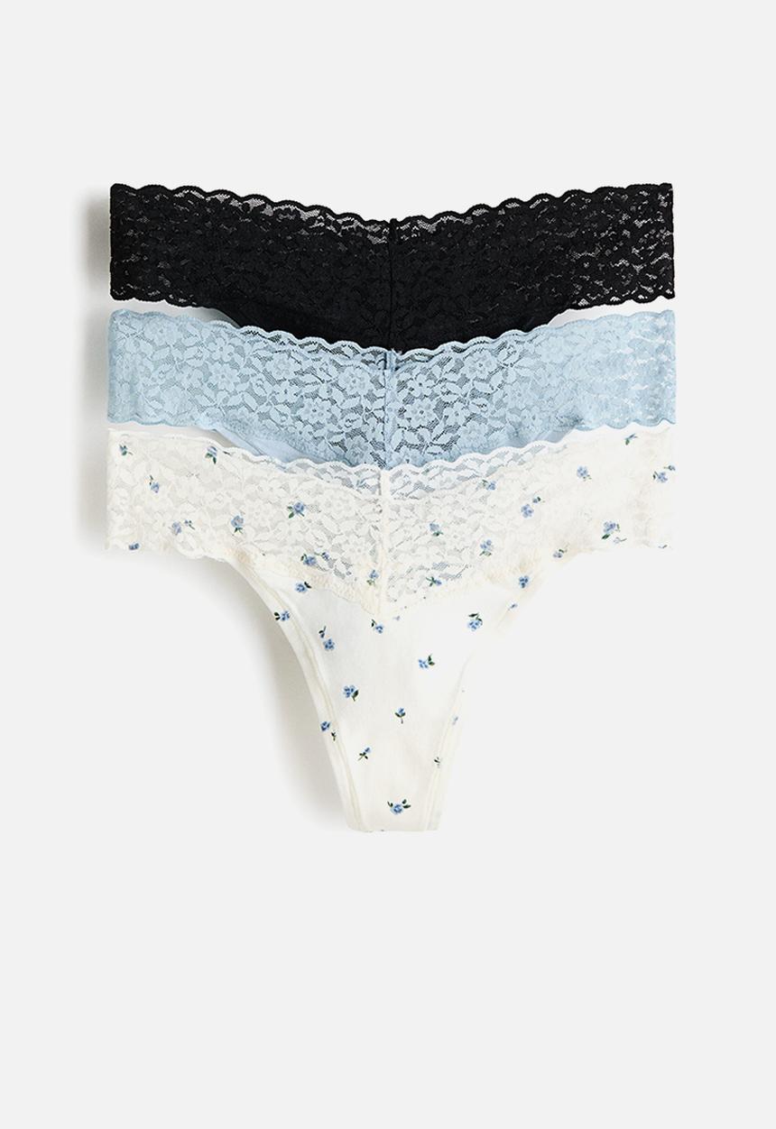 H&M - 3-Pack cotton and lace thong briefs - white/floral