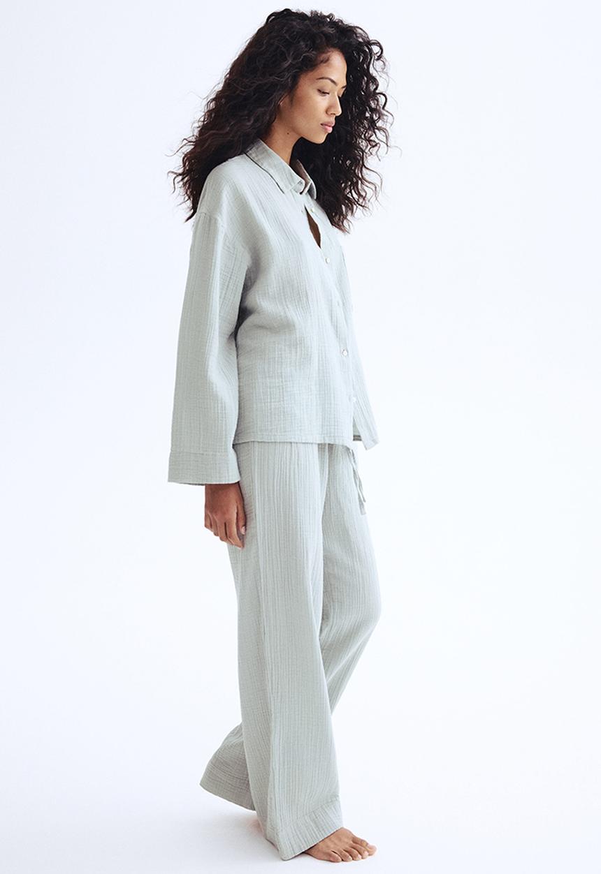 Cotton muslin pyjamas - light turquoise - 1262175008
