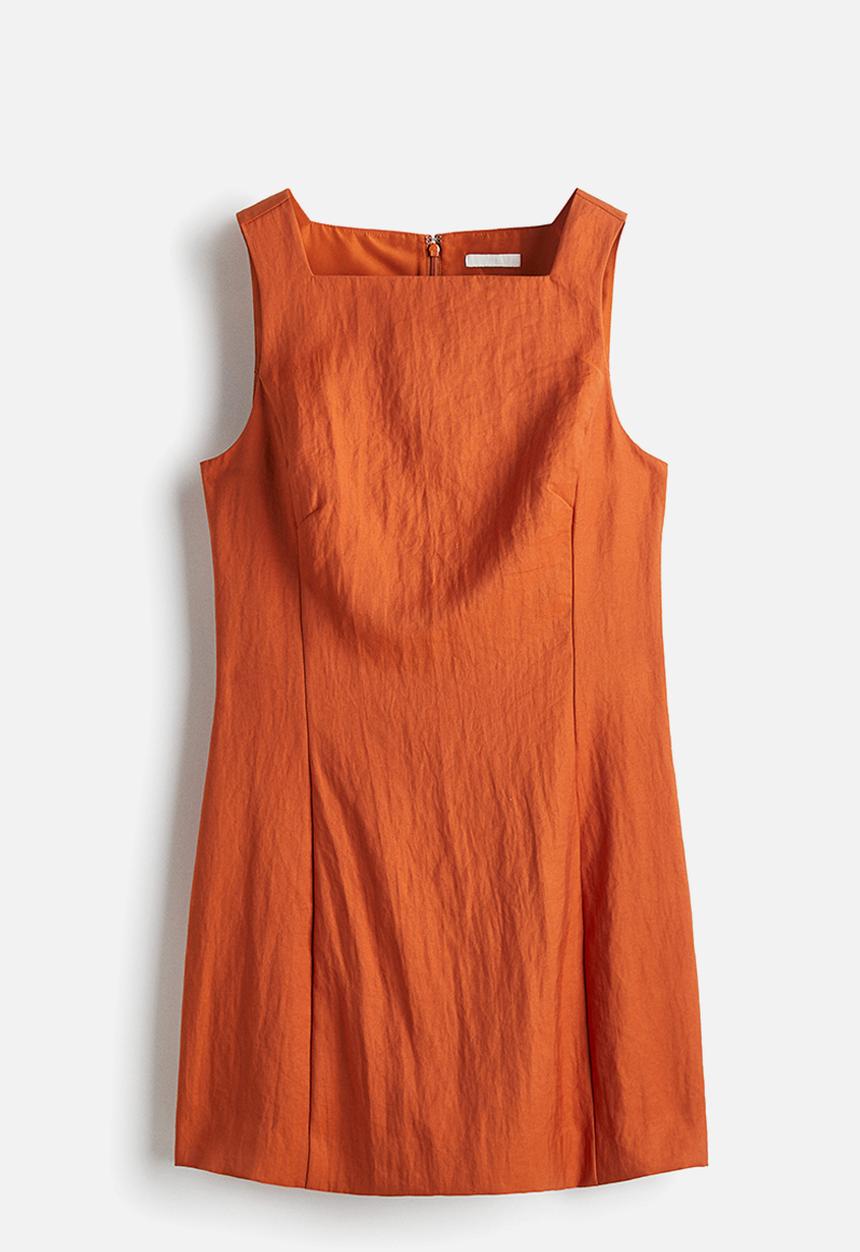 H&M - Square-neck twill dress - orange