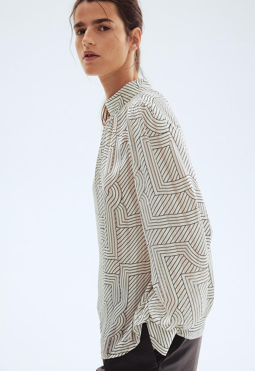 H&M - Stand-collar blouse - cream patterned