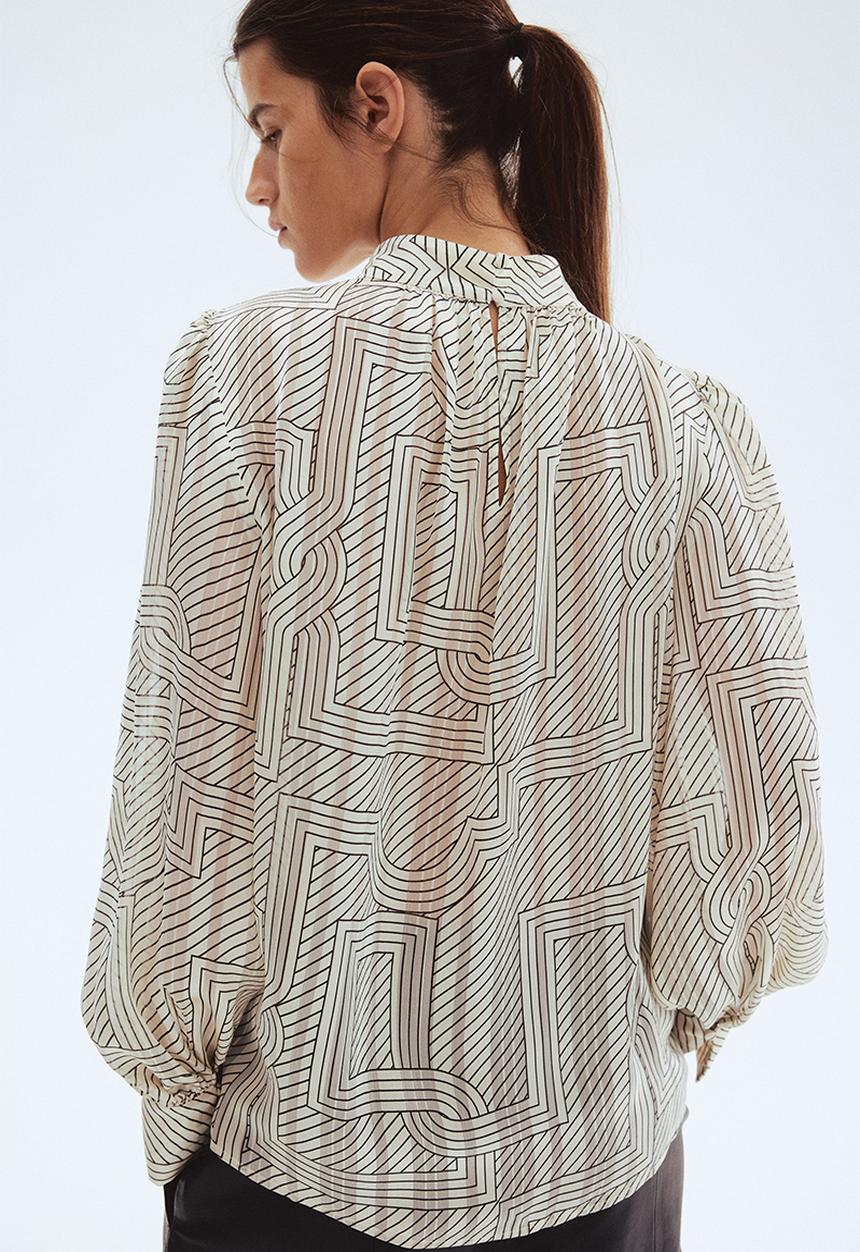 Stand-collar blouse - cream/patterned - 1292620001